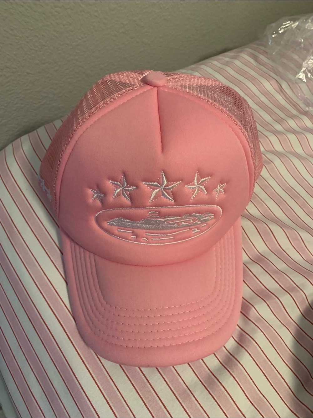 Pink Embroidered Star Foam Trucker Hat